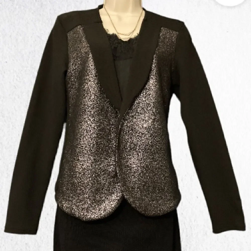 : : Formal Glitter Metallic Crop Jacket : :